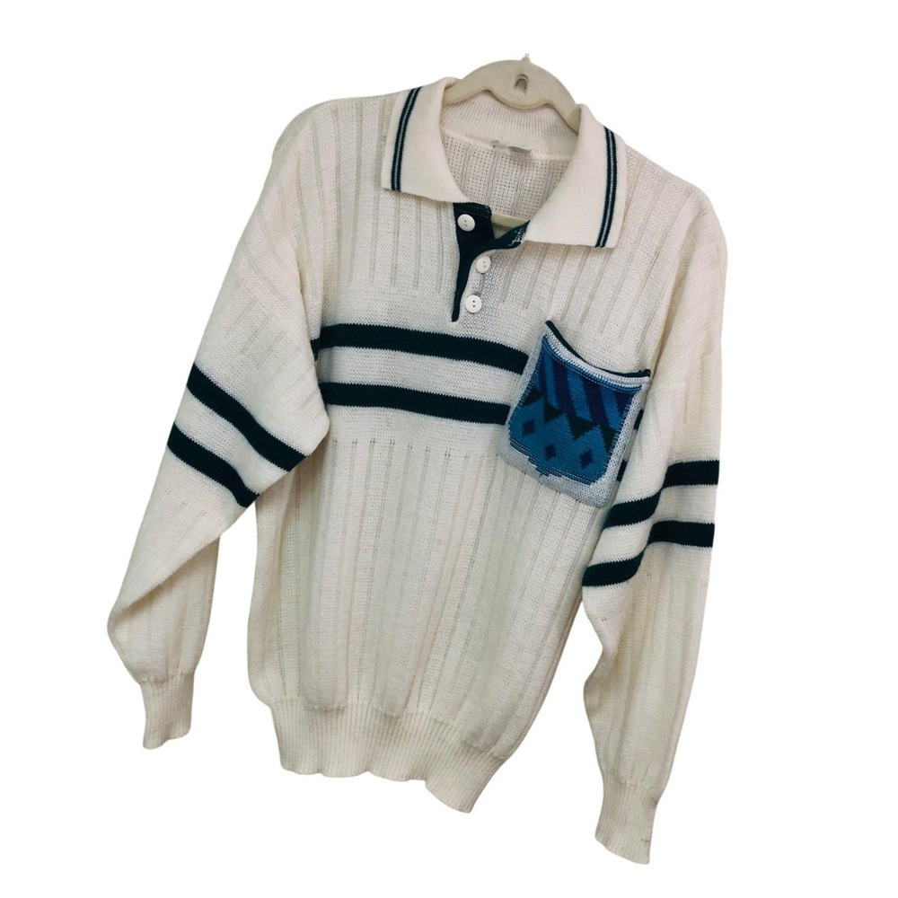 Vintage 90s Massimo Datti Italy Lambswool Polo Sweater Crest XL